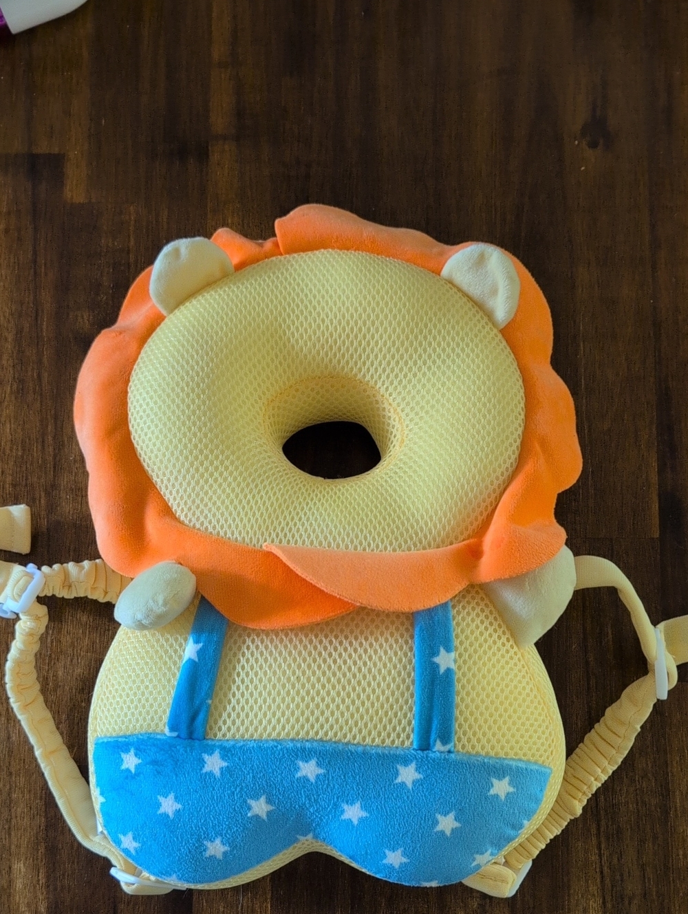 Baby Head Protector Plush Lion in Yellow & Orange with Blue Star Details